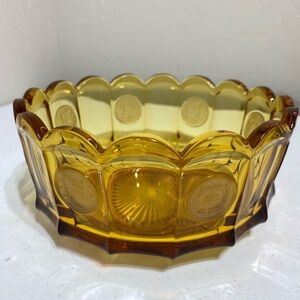 Vtg Amber Fostoria Coin Bowl Scalloped Glass 7.5” George Washington Libe…